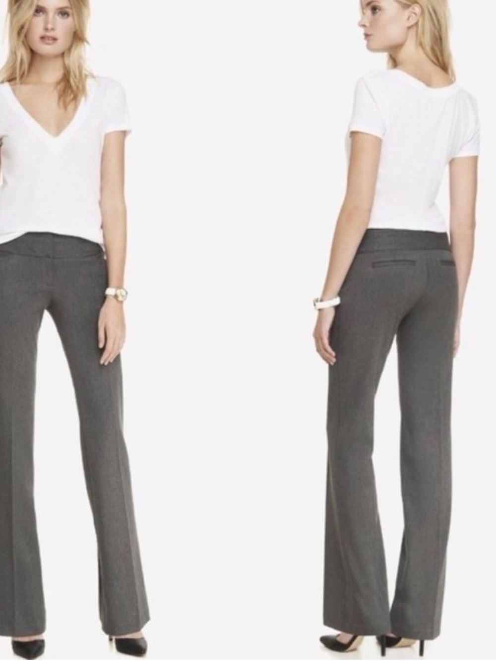 EXPRESS Editor Low Rise Herringbone Wide Waistband Trouser Flare Pants Sz 6